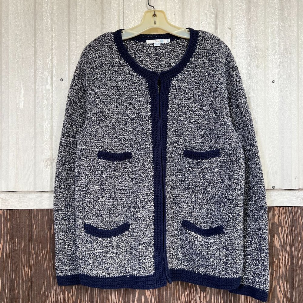 Boden sweater jacket size 16 heather blue navy women's